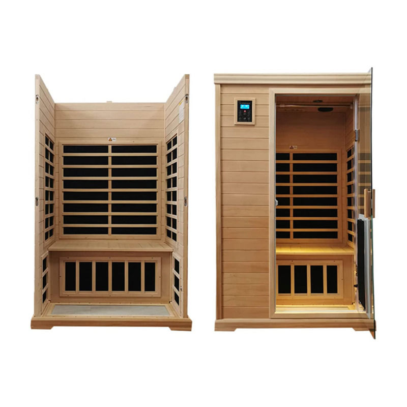 伝統的な赤外線 木製サウナ室 2人用 サイズ 暖房 1750W 9皿 10分 予備温め 時間 温度 設定制御