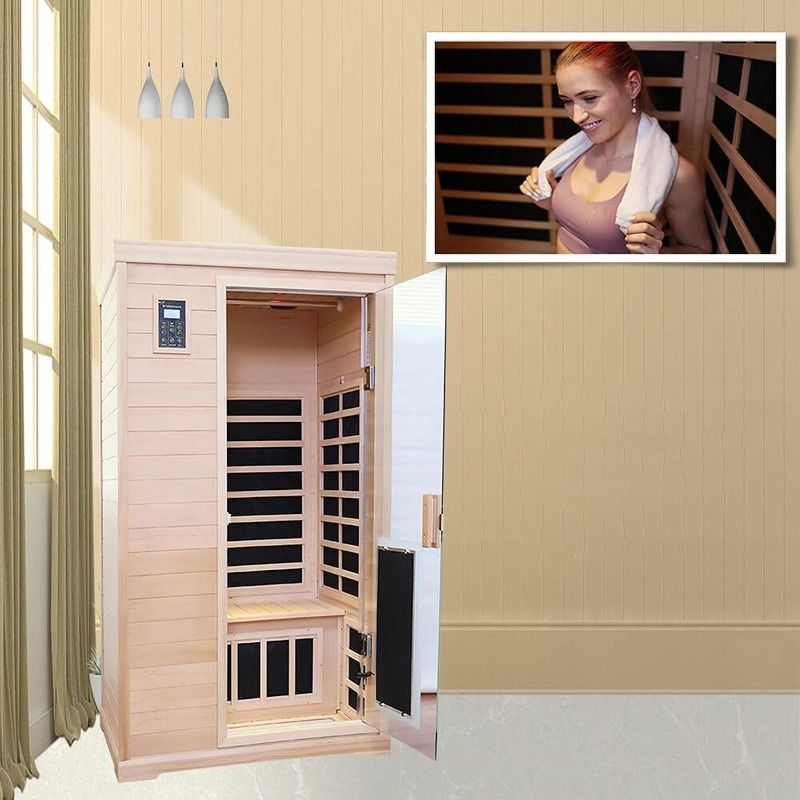 伝統的な赤外線 木製サウナ室 2人用 サイズ 暖房 1750W 9皿 10分 予備温め 時間 温度 設定制御